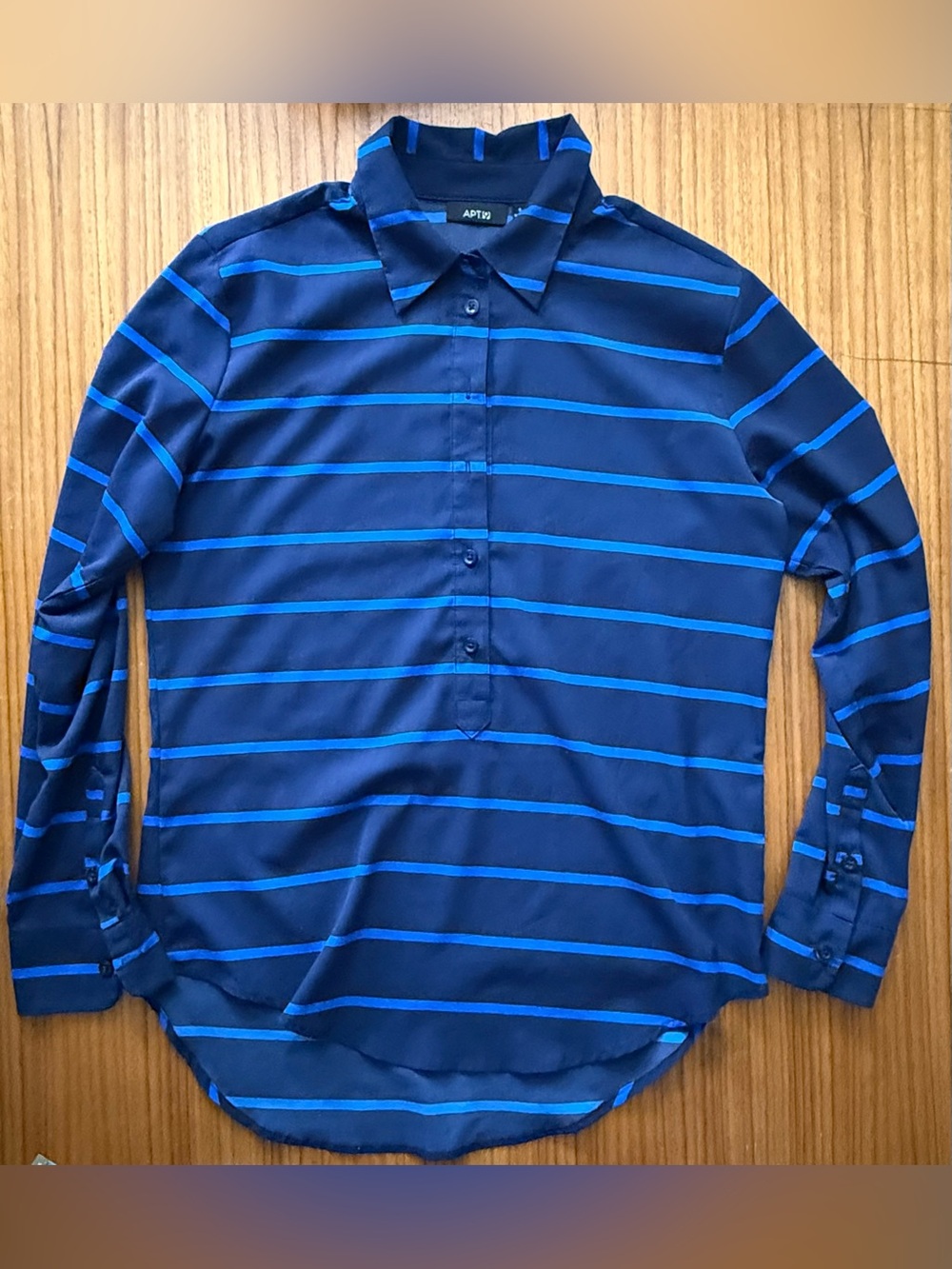 Apt. 9 Navy Button-Down Shirt with Bright Blue Stripes